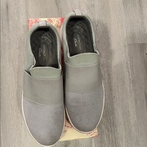 Clarks Women's Slip-On Loafers in Light Gray and Sage